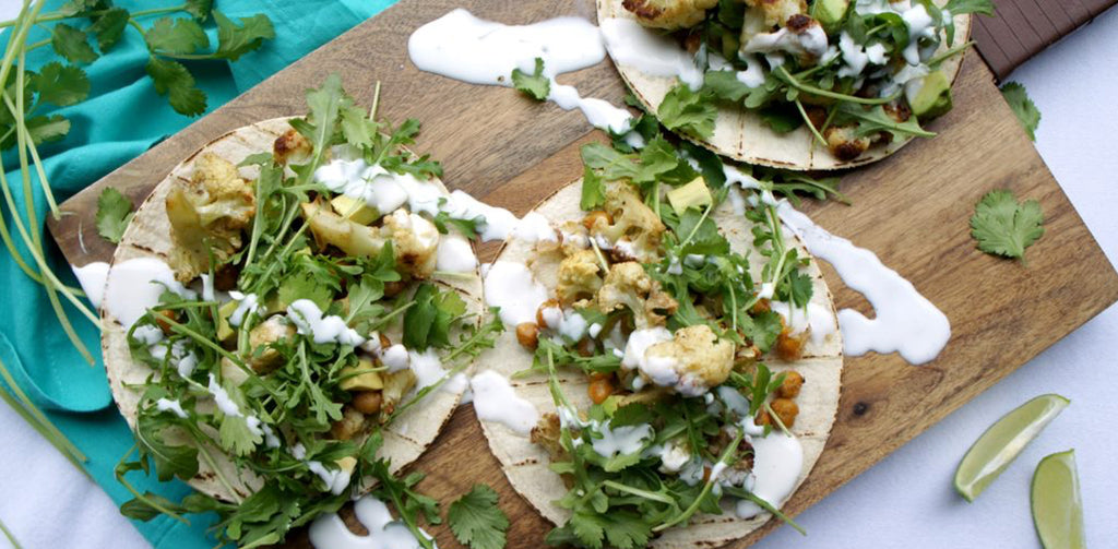 Crunchy Roasted Cauliflower Chickpea Tacos